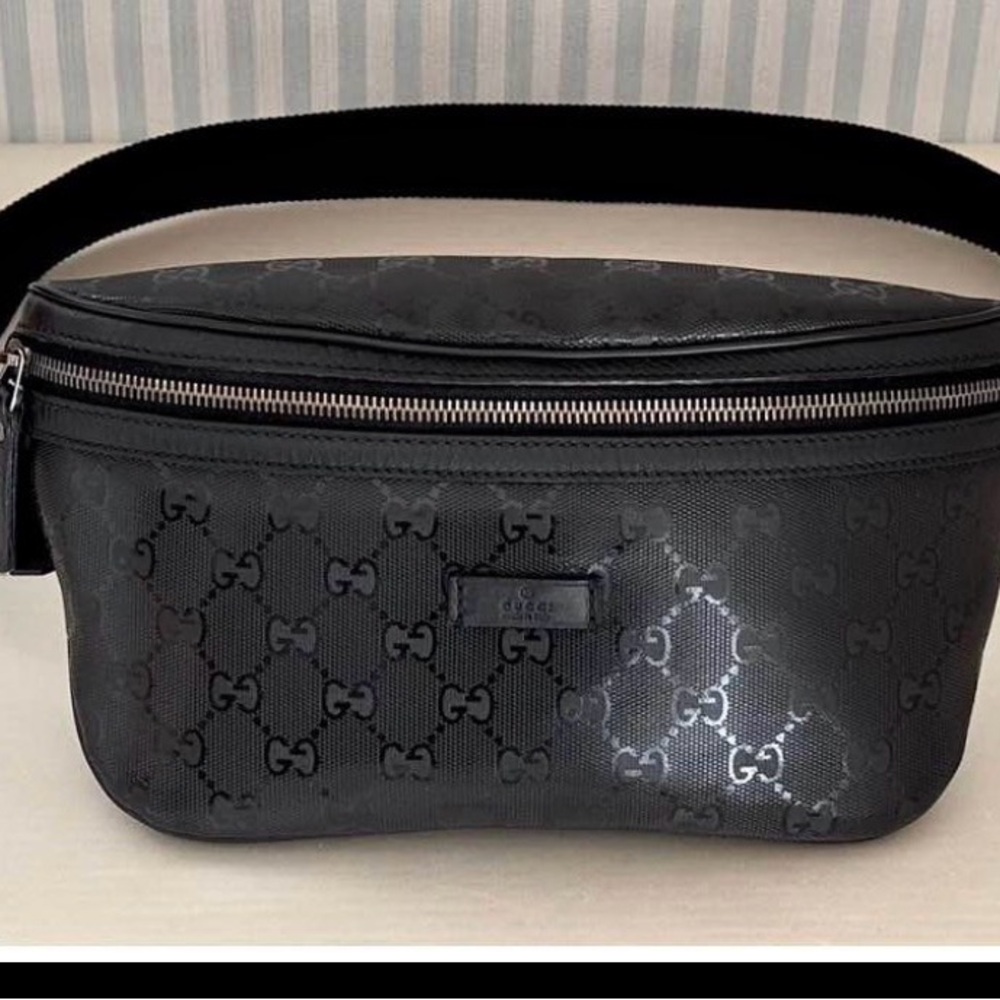 Gucci Black GG Monogram Leather Belt Bag